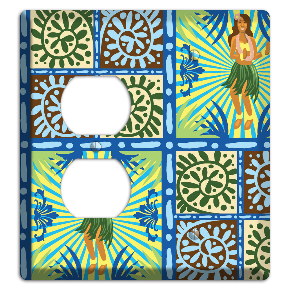 Blue and Green Hula Duplex / Blank Wallplate