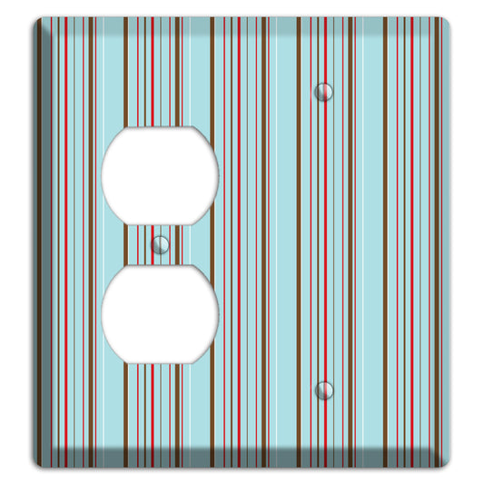Dusty Blue with Red and Brown Vertical Stripes Duplex / Blank Wallplate