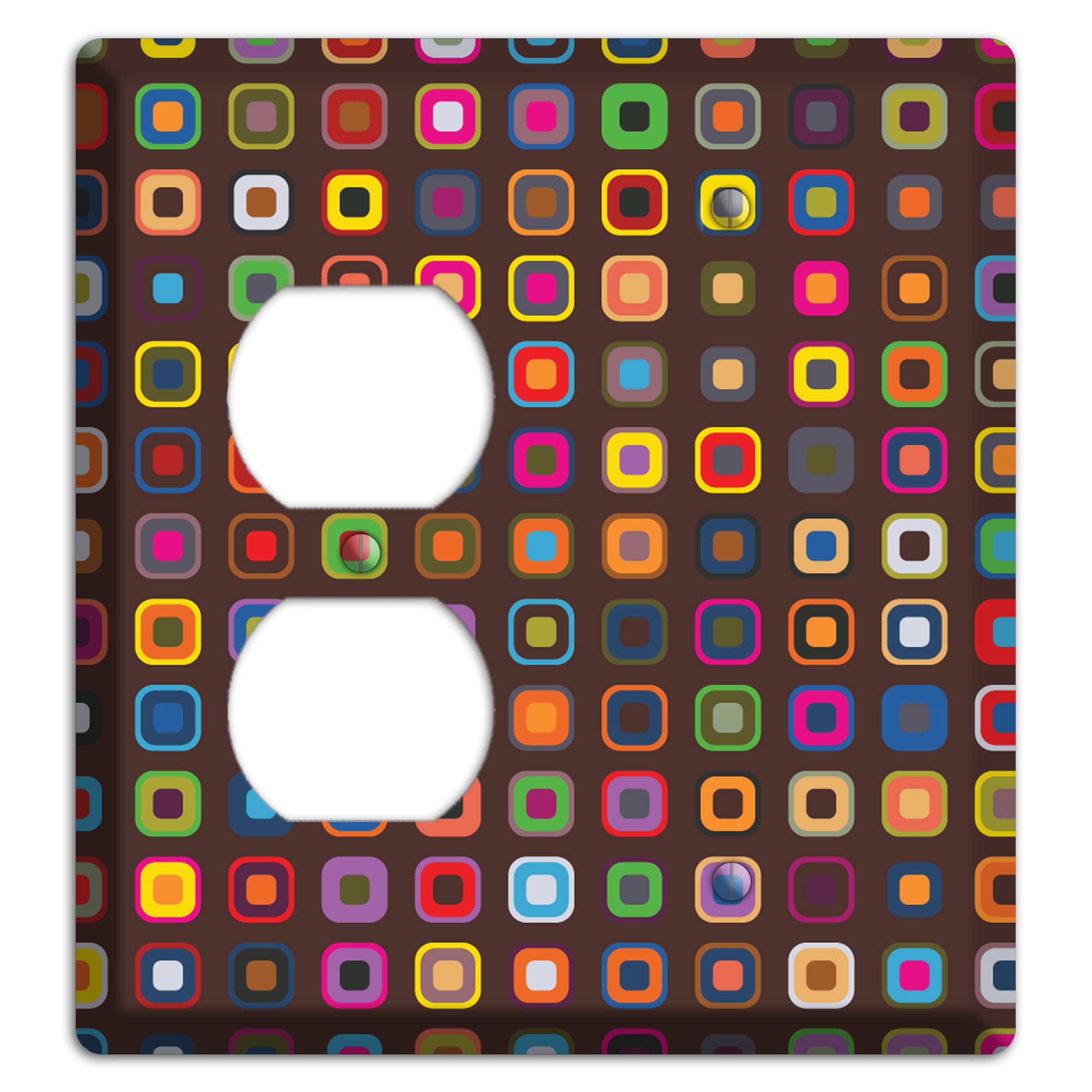 Brown with Multi Retro Squares Duplex / Blank Wallplate