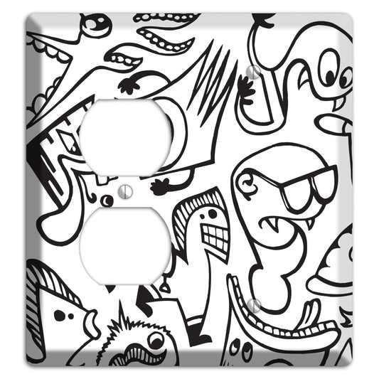 Black and White Whimsical Faces 1 Duplex / Blank Wallplate