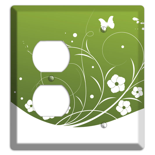 Green Floral Sprig Duplex / Blank Wallplate