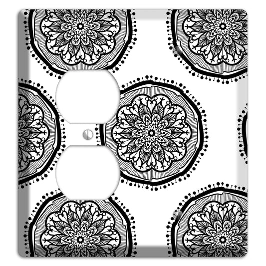 Mandala Black and White Style R Cover Plates Duplex / Blank Wallplate