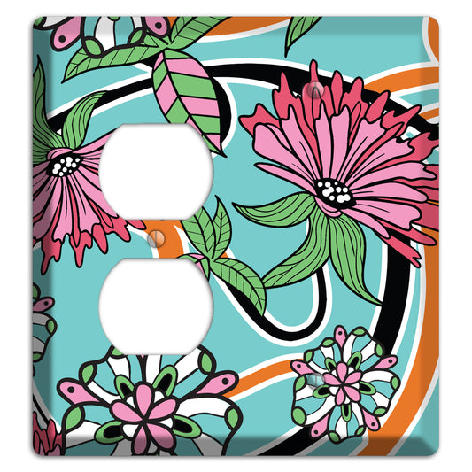 Turquoise with Pink Flowers Duplex / Blank Wallplate