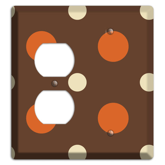 Brown with Coral and Beige Multi Medium Polka Dots Duplex / Blank Wallplate