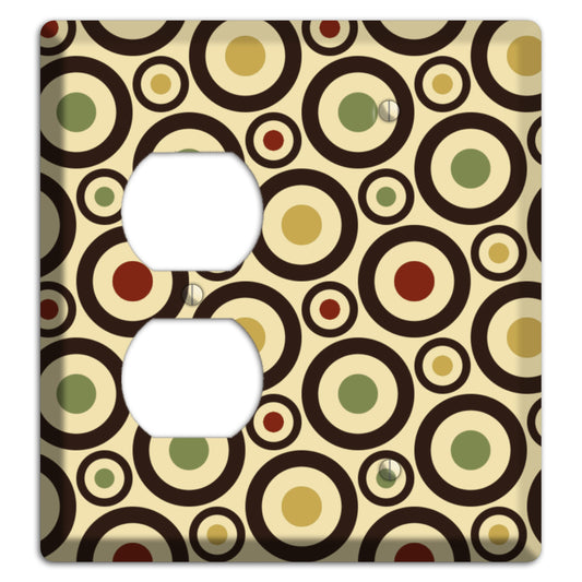 Beige with Olive Mustard Maroon Retro Bullseye Duplex / Blank Wallplate
