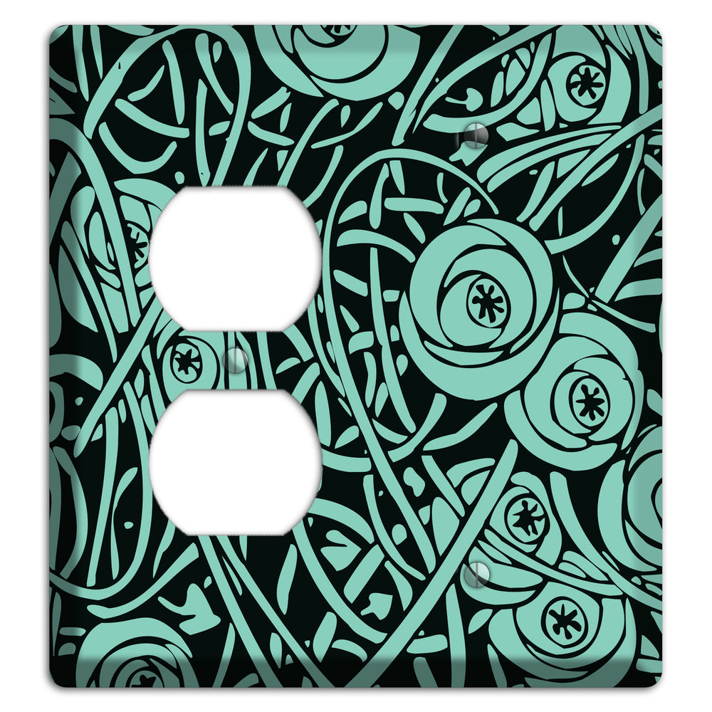 Teal Deco Floral Duplex / Blank Wallplate