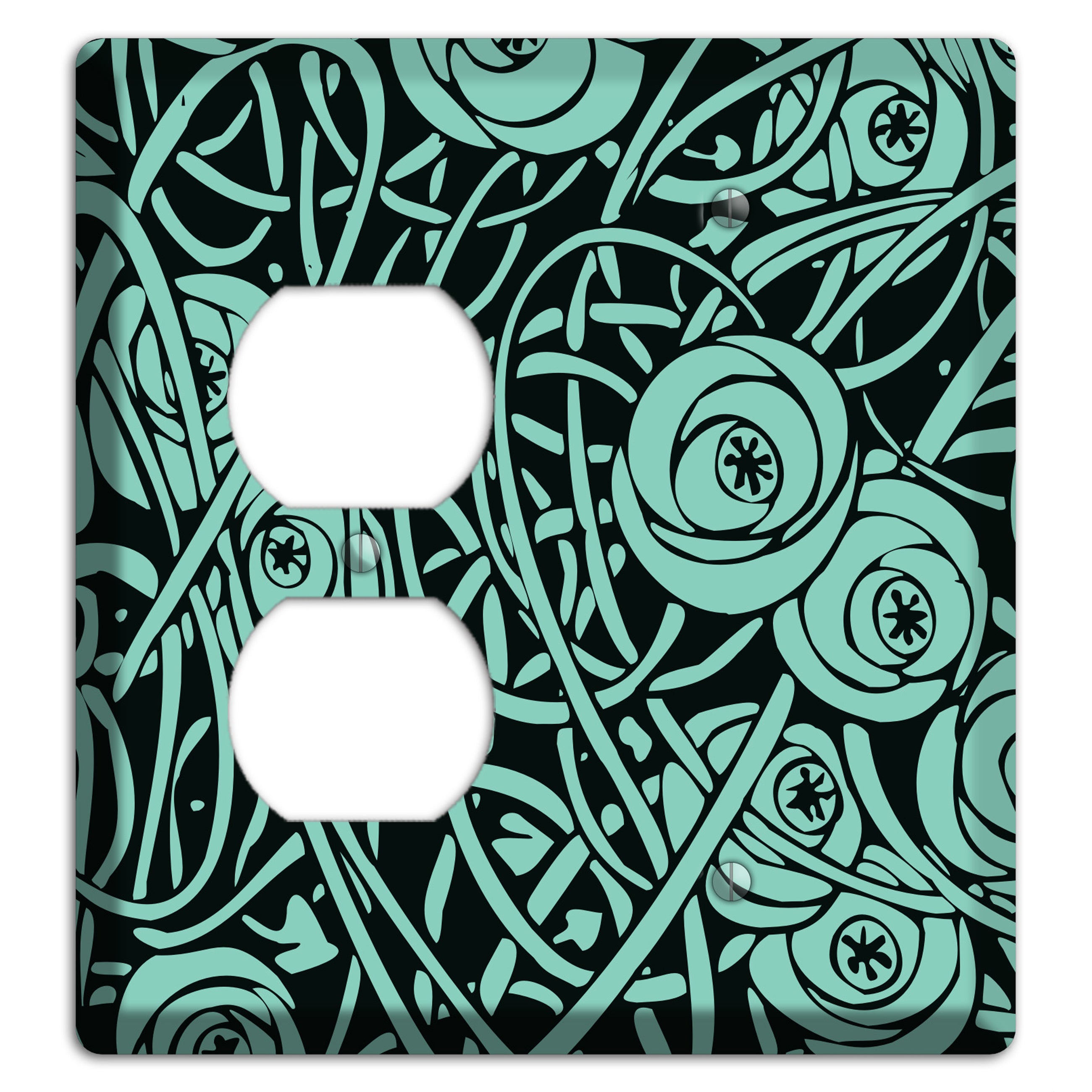 Teal Deco Floral Duplex / Blank Wallplate