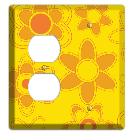 Yellow with Orange Retro Floral Contour Duplex / Blank Wallplate