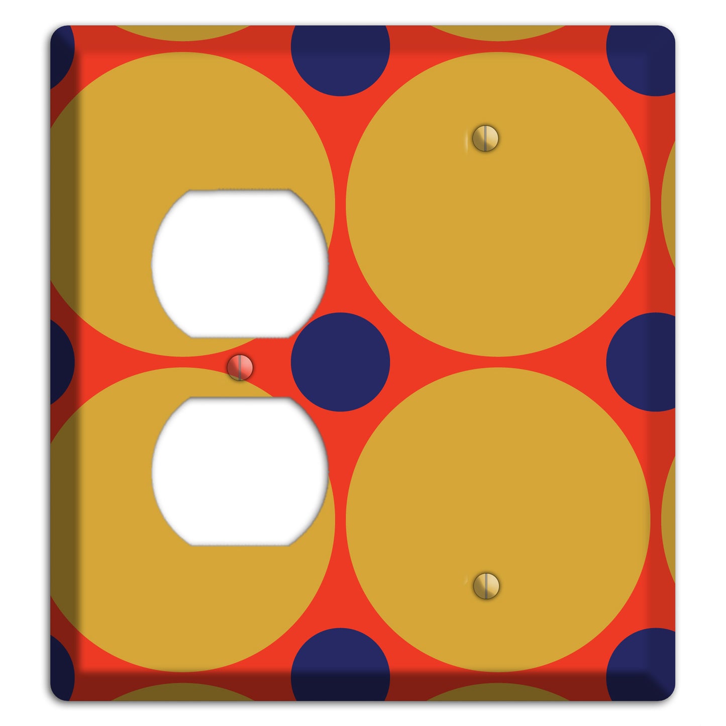 Red with Mustard and Blue Multi Tiled Large Dots Duplex / Blank Wallplate