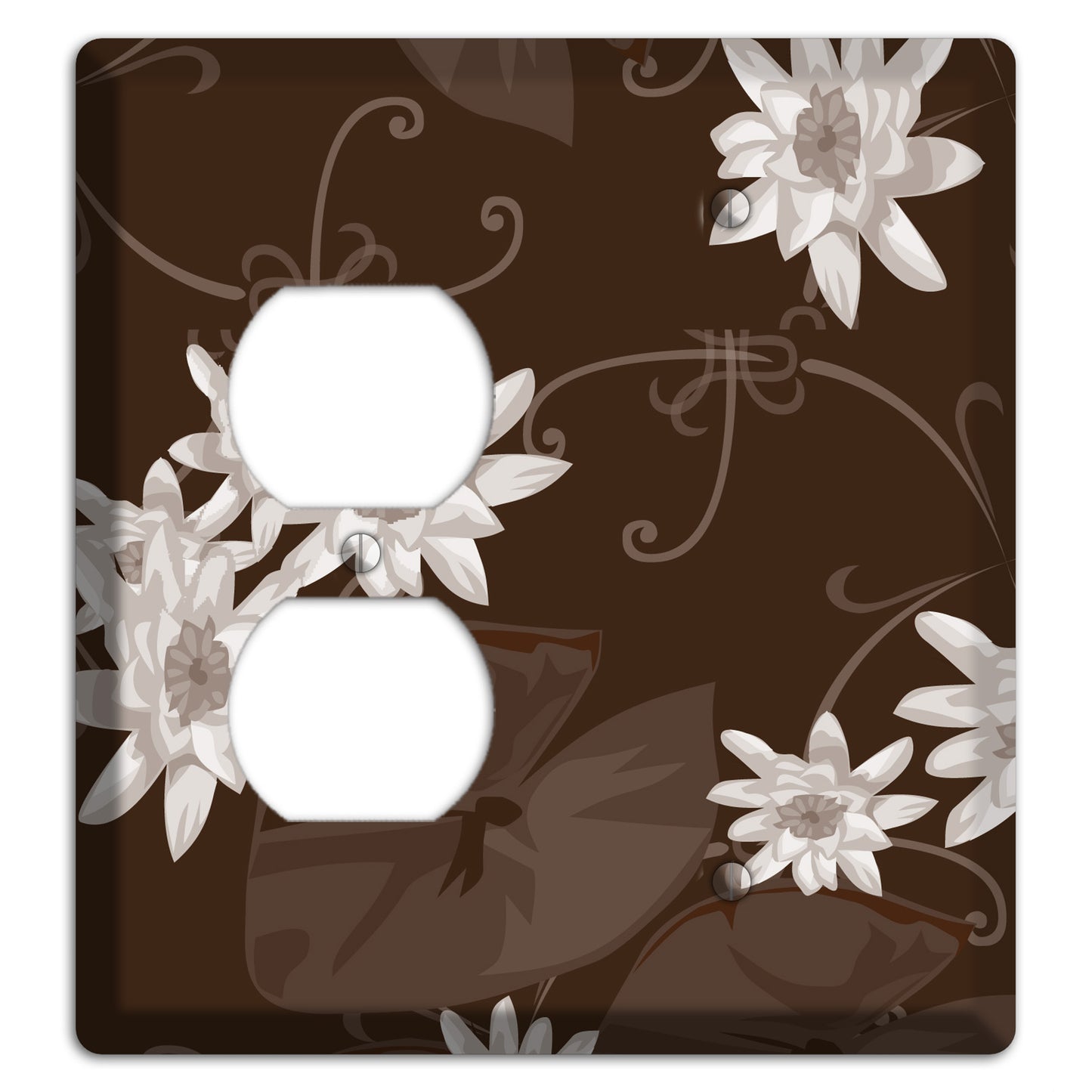 Brown with White Blooms Duplex / Blank Wallplate