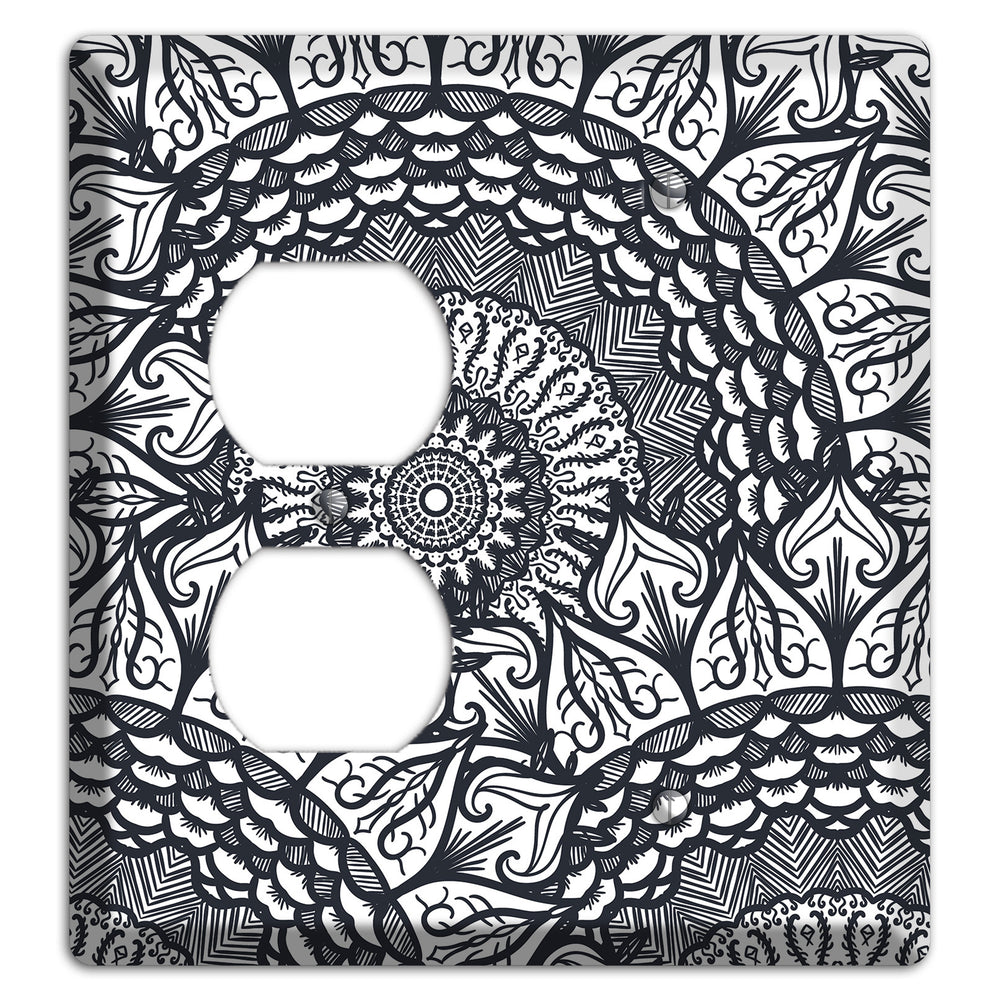 Mandala Black and White Style L Cover Plates Duplex / Blank Wallplate