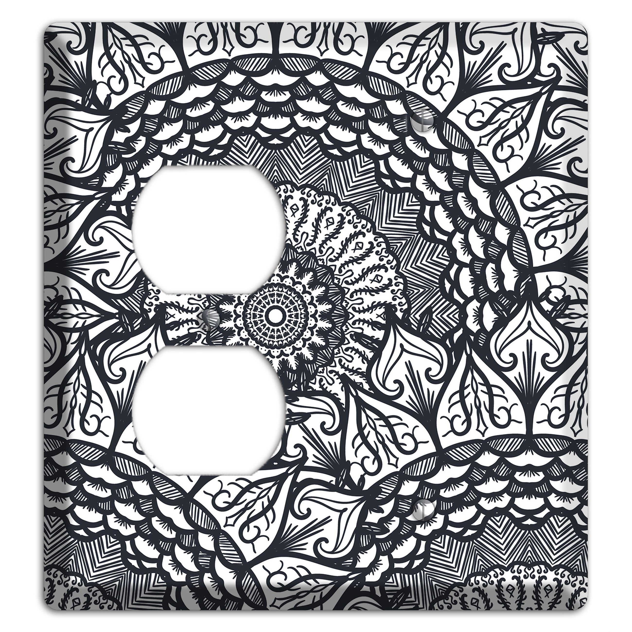 Mandala Black and White Style L Cover Plates Duplex / Blank Wallplate