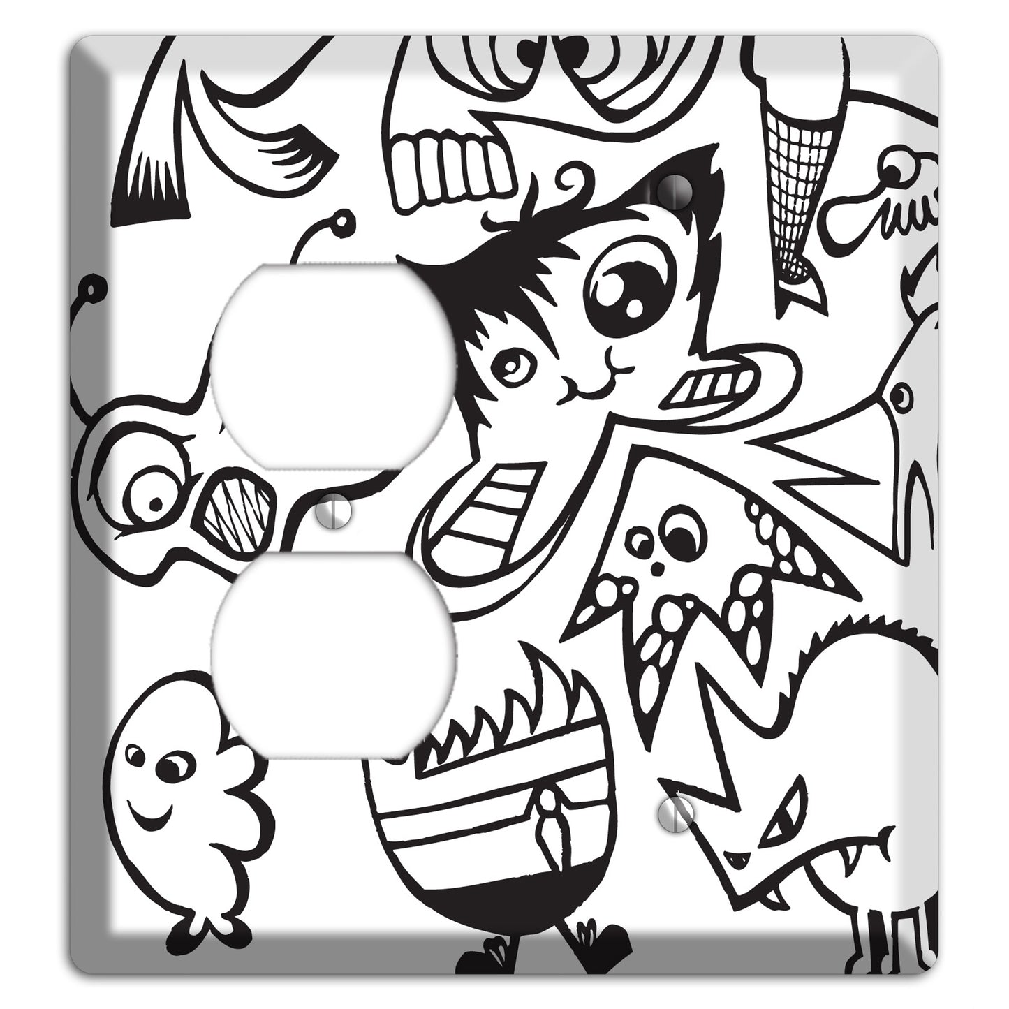 Black and White Whimsical Faces 3 Duplex / Blank Wallplate