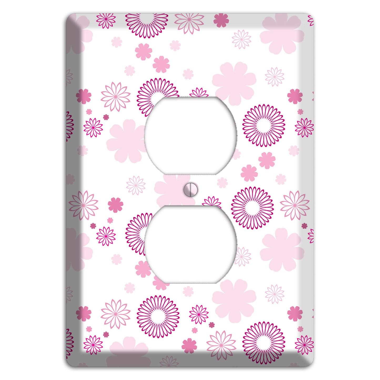 White with Pink and Purple Floral Contour Retro Burst Duplex Outlet Wallplate