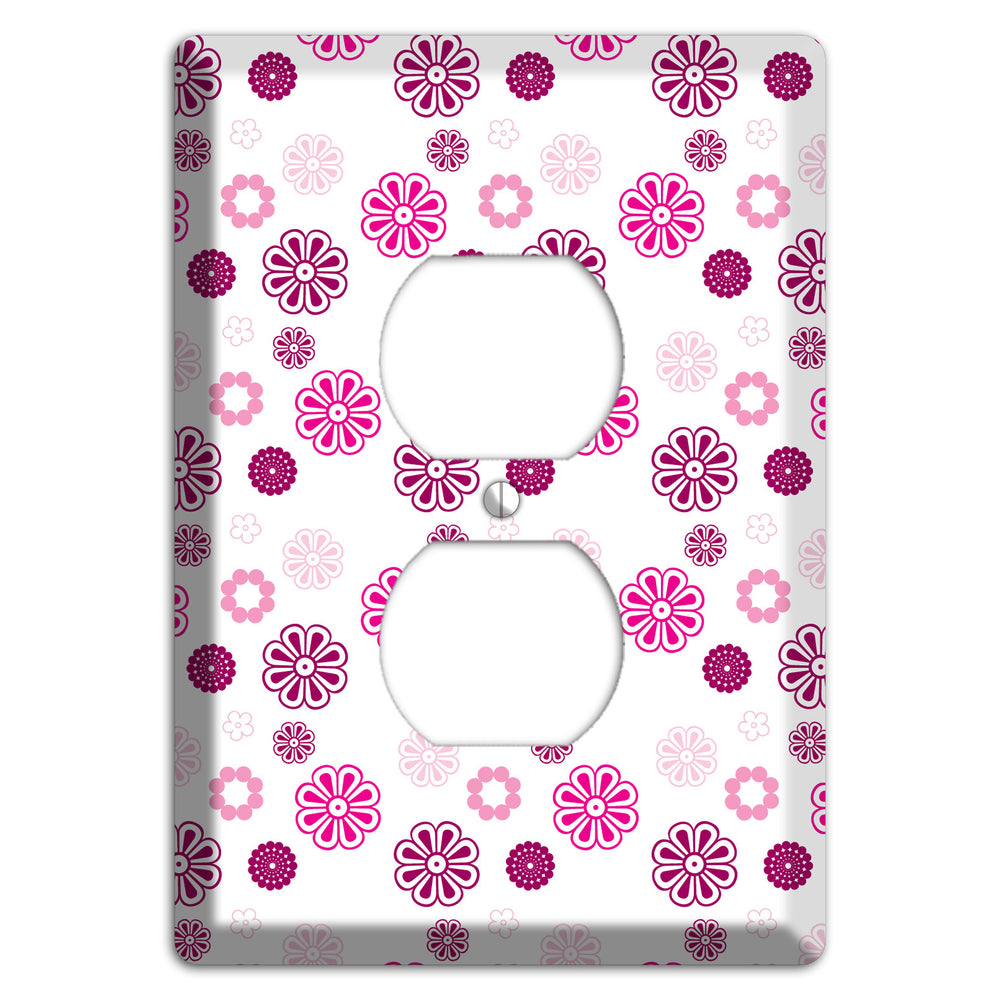 Maroon and Pink Retro Floral Duplex Outlet Wallplate