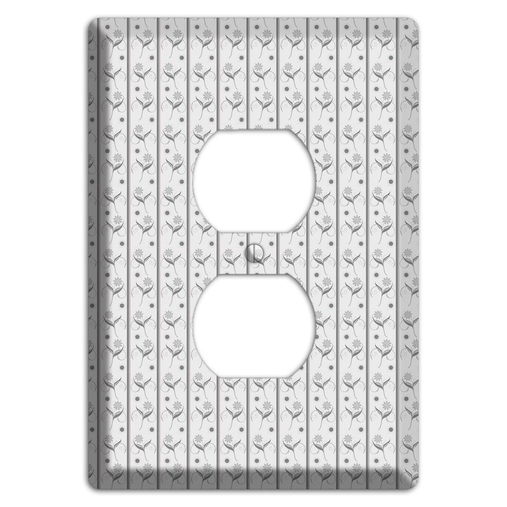 Grey Small Floral Pattern Duplex Outlet Wallplate