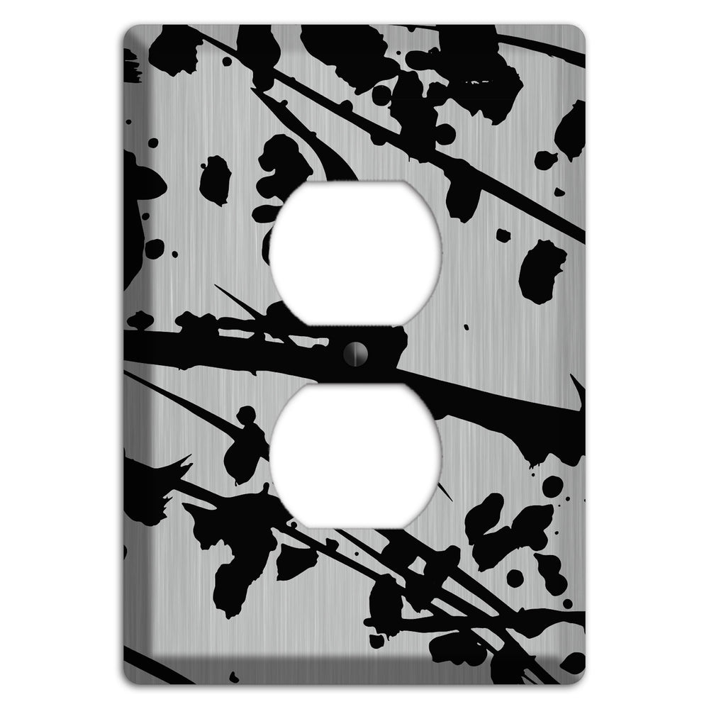 Ink Splash 6 Stainless Steel Duplex Outlet Wallplate