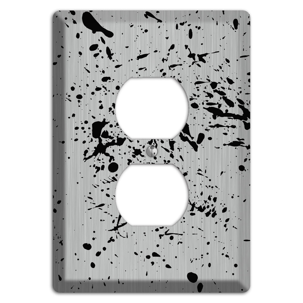 Ink Splash 4 Stainless Steel Duplex Outlet Wallplate