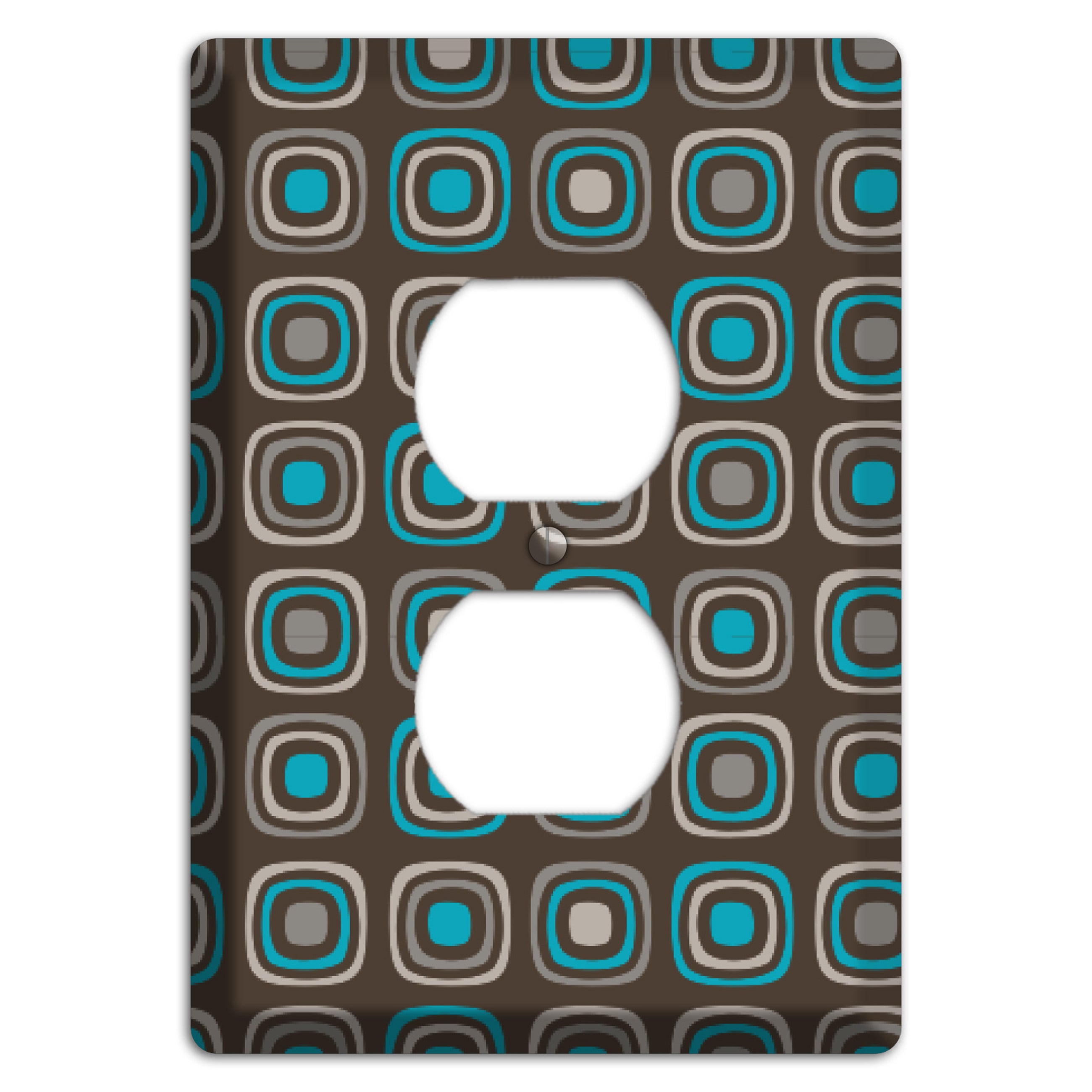 Brown and Blue Rounded Squares Duplex Outlet Wallplate