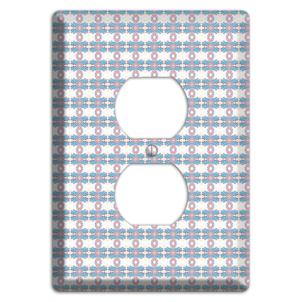 White with Faded Blue and Red Tapestry Duplex Outlet Wallplate