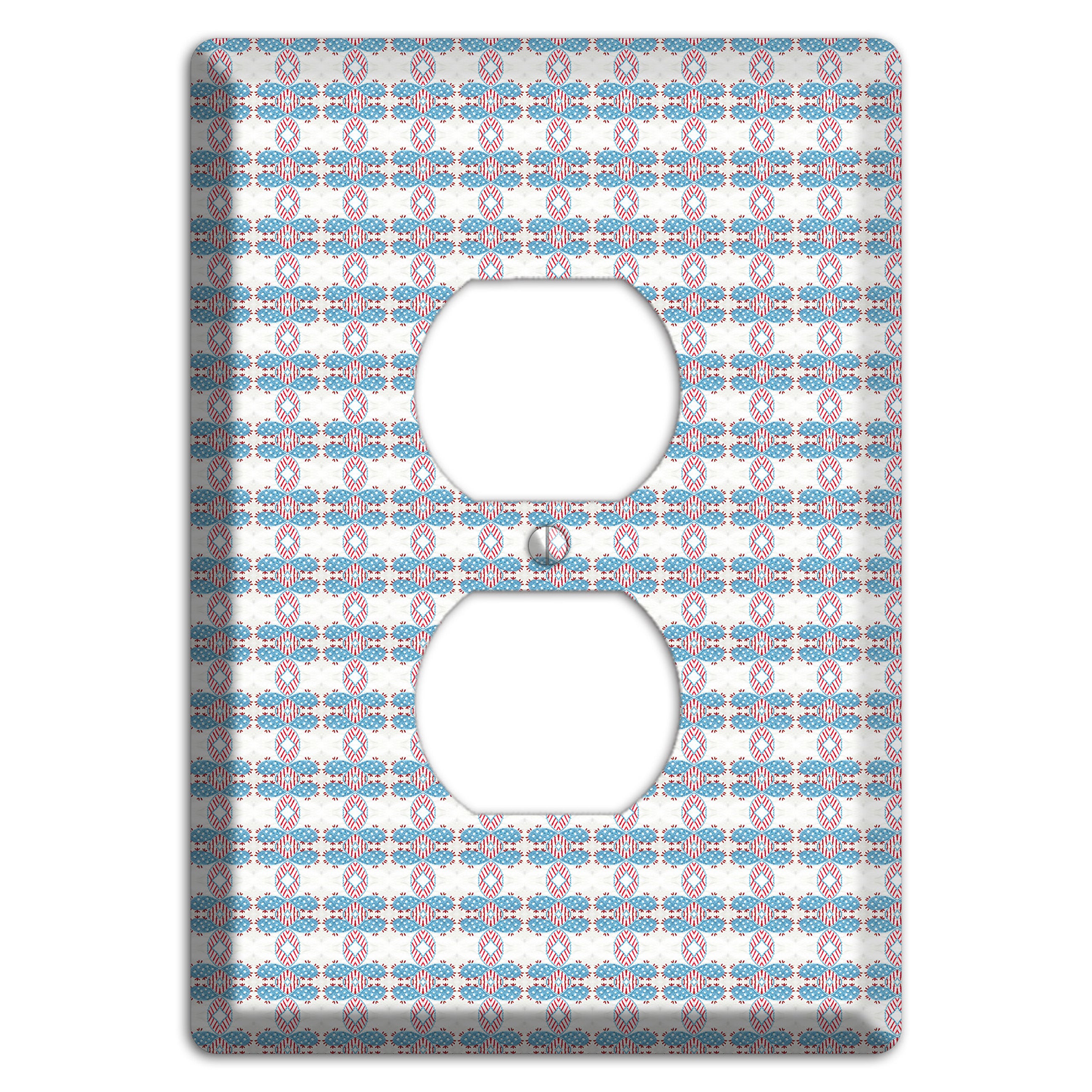White with Faded Blue and Red Tapestry Duplex Outlet Wallplate