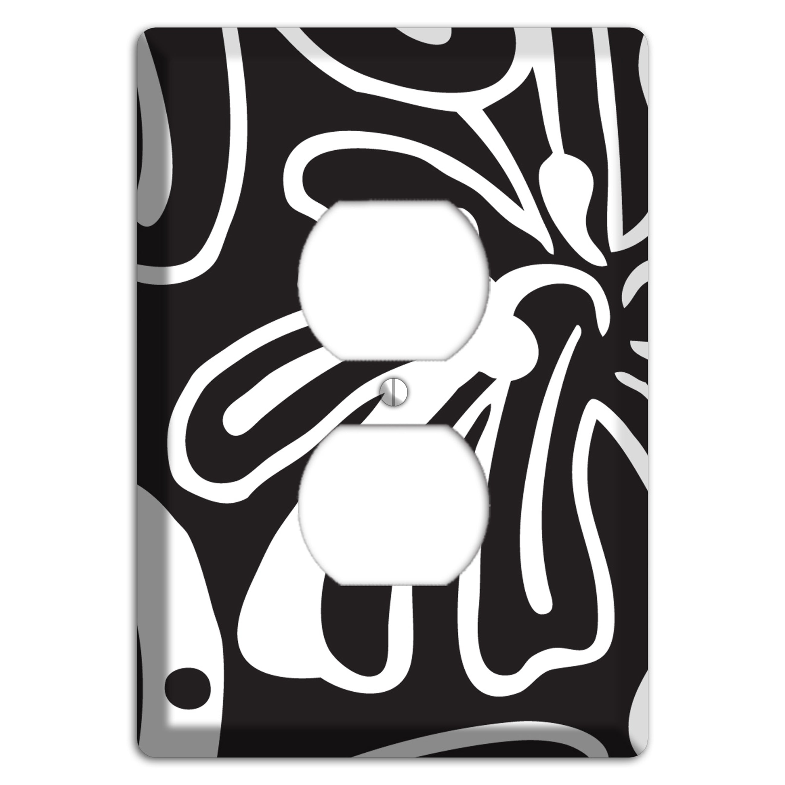 Black with White Flower Duplex Outlet Wallplate