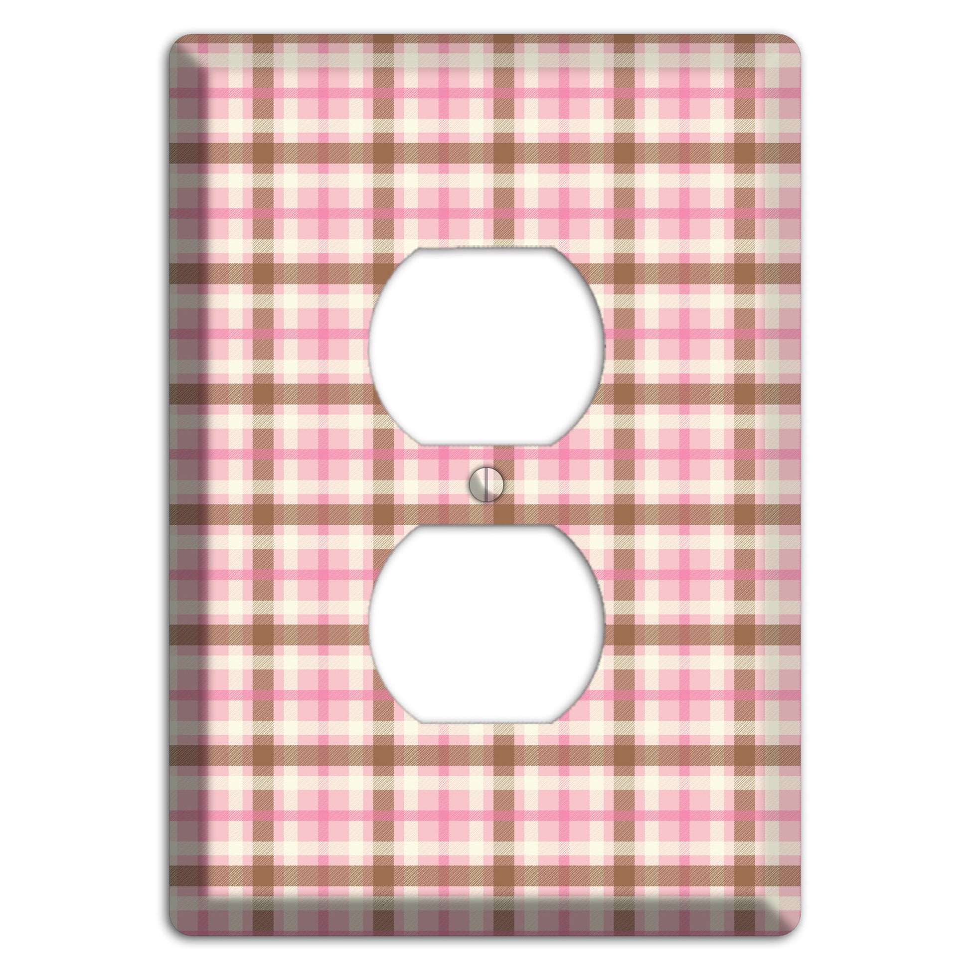 Pink and Brown Plaid Duplex Outlet Wallplate