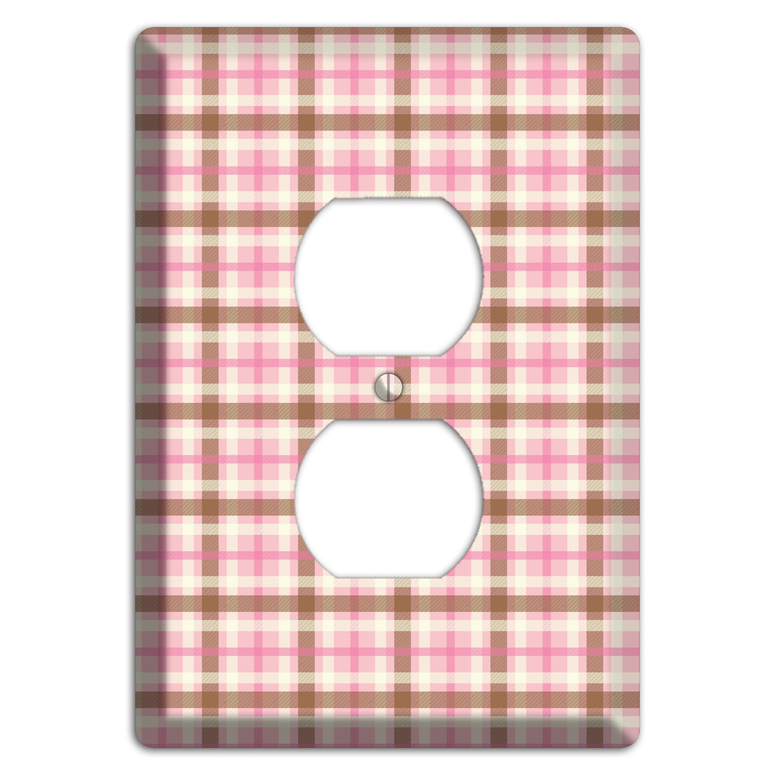 Pink and Brown Plaid Duplex Outlet Wallplate