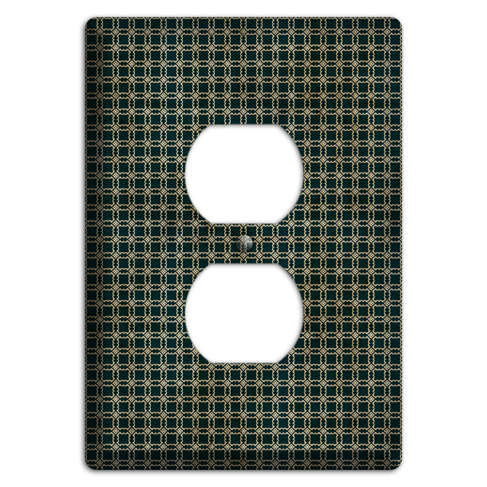 Dark Green Grunge Tiled Tiny Arabesque Duplex Outlet Wallplate