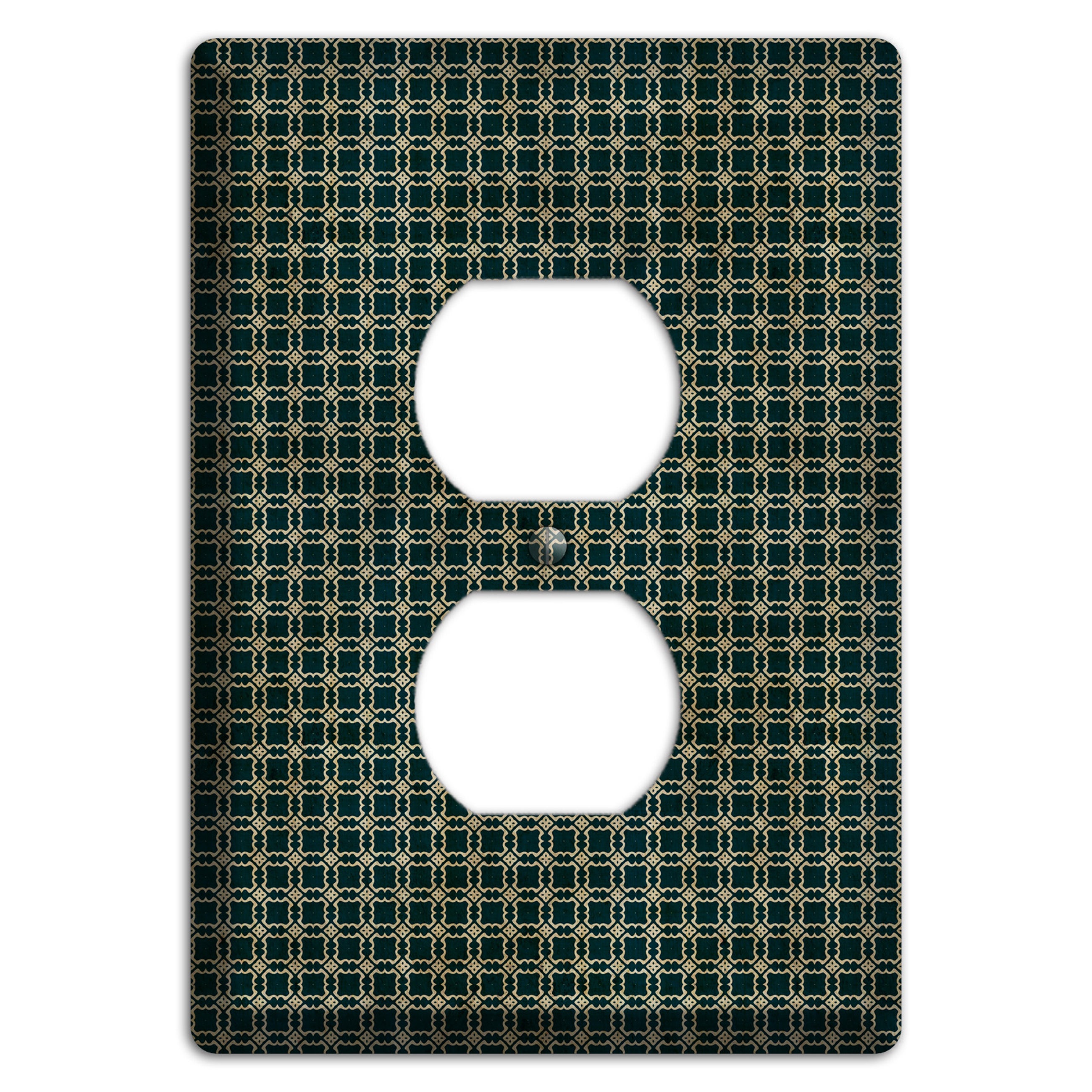 Dark Green Grunge Tiled Tiny Arabesque Duplex Outlet Wallplate