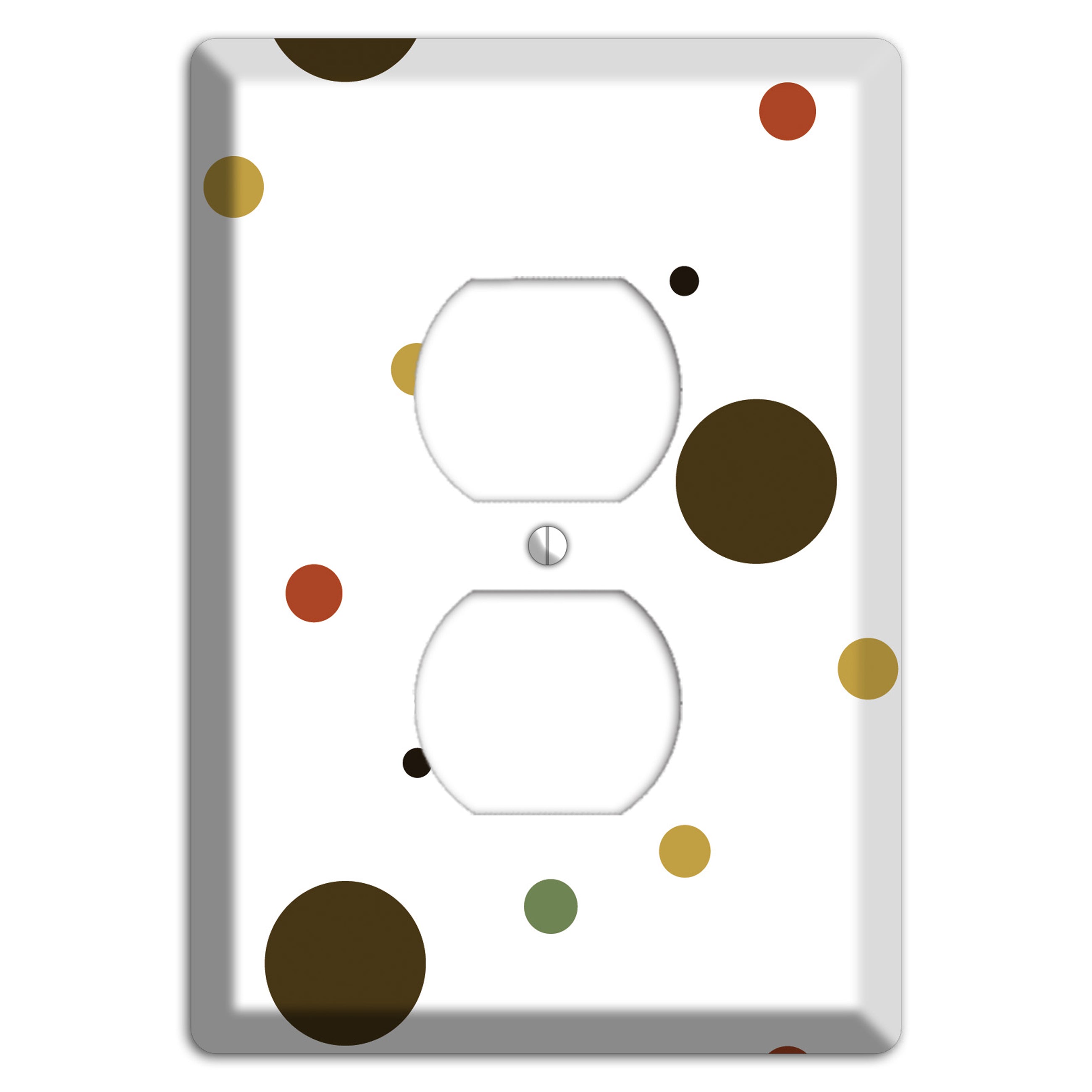 White with Multi Brown Multi Medium Dots Duplex Outlet Wallplate
