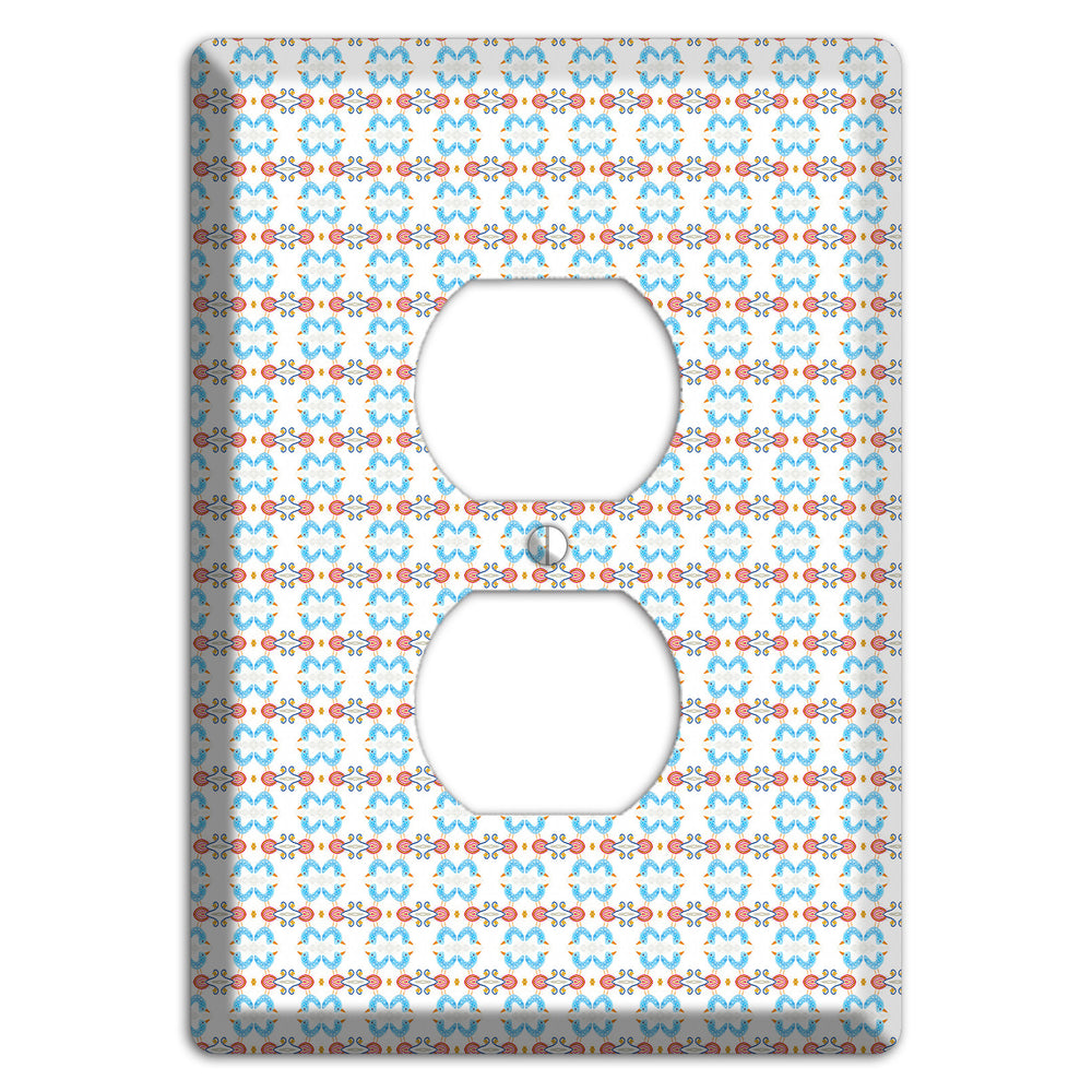 White with Blue Red Tapestry Duplex Outlet Wallplate