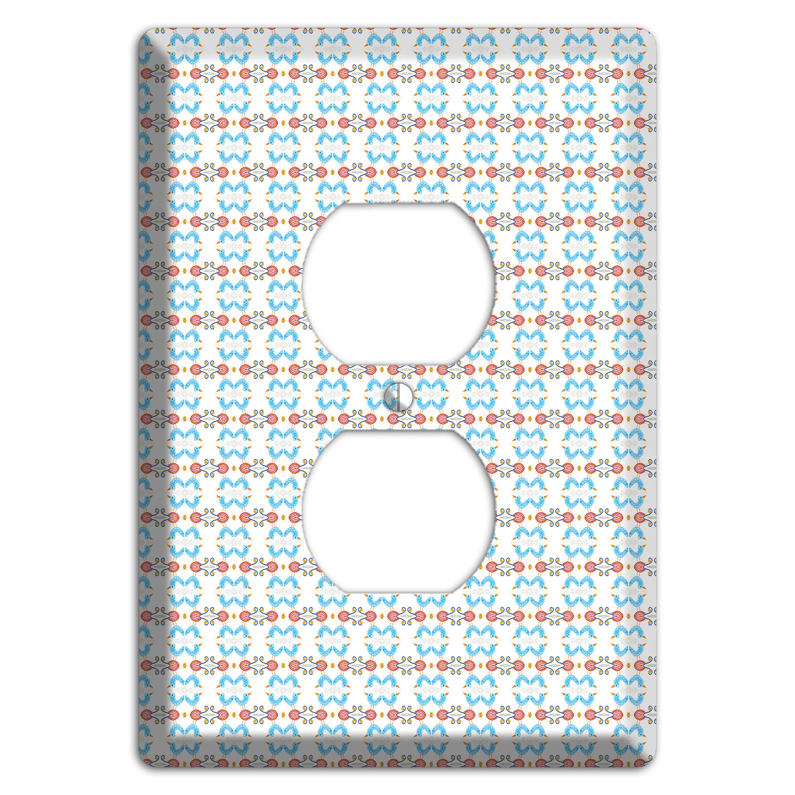White with Blue Red Tapestry Duplex Outlet Wallplate