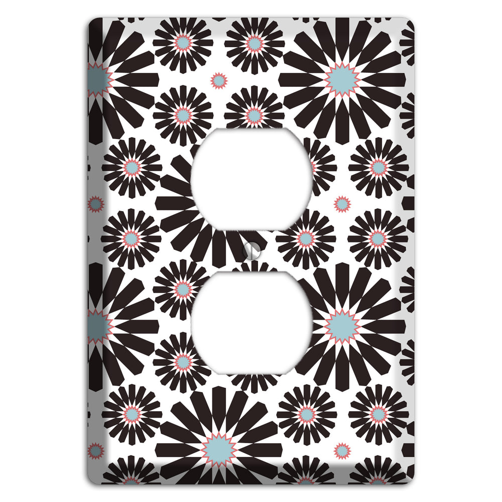Dusty Blue Maroon Scandinavian Floral 3 Duplex Outlet Wallplate