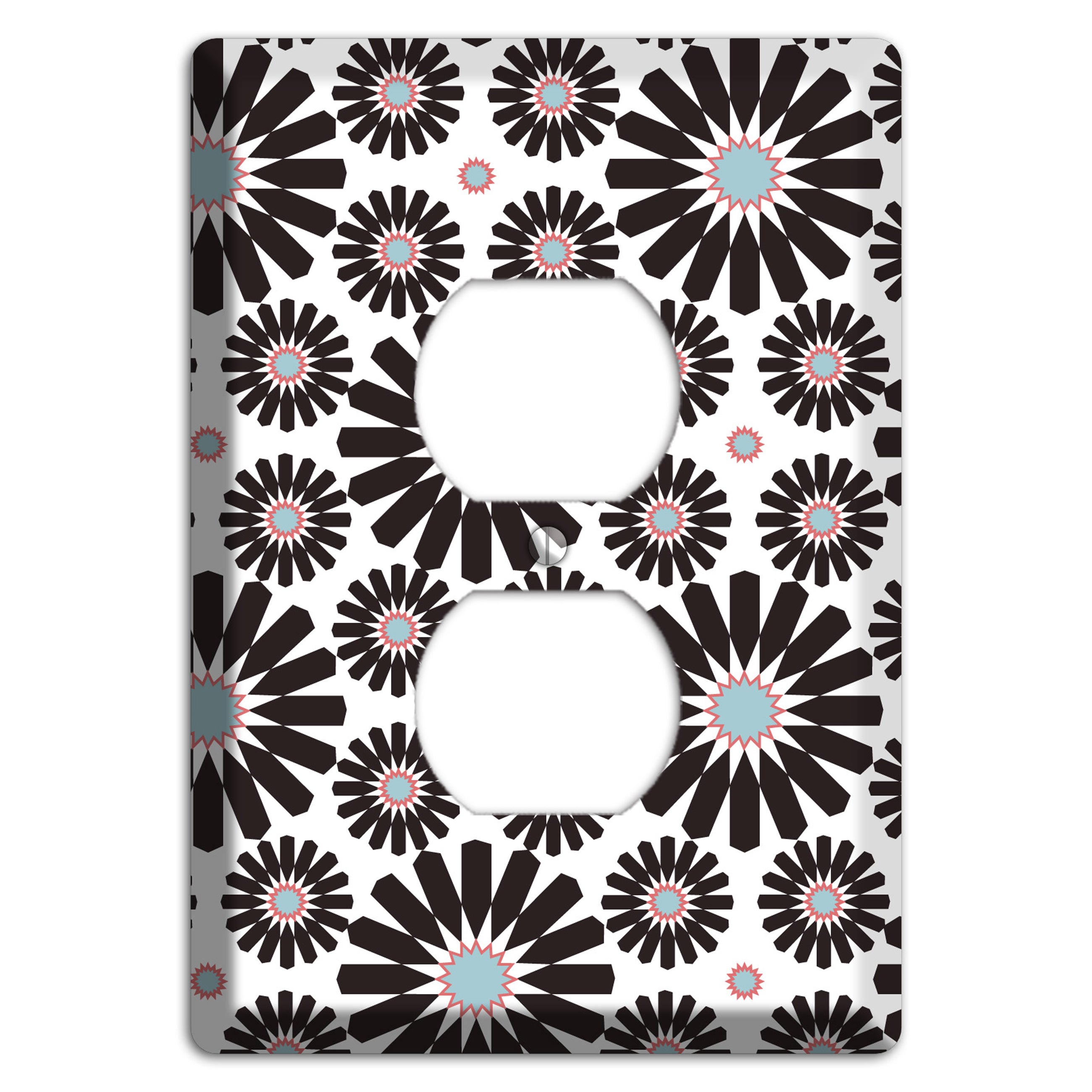 Dusty Blue Maroon Scandinavian Floral 3 Duplex Outlet Wallplate