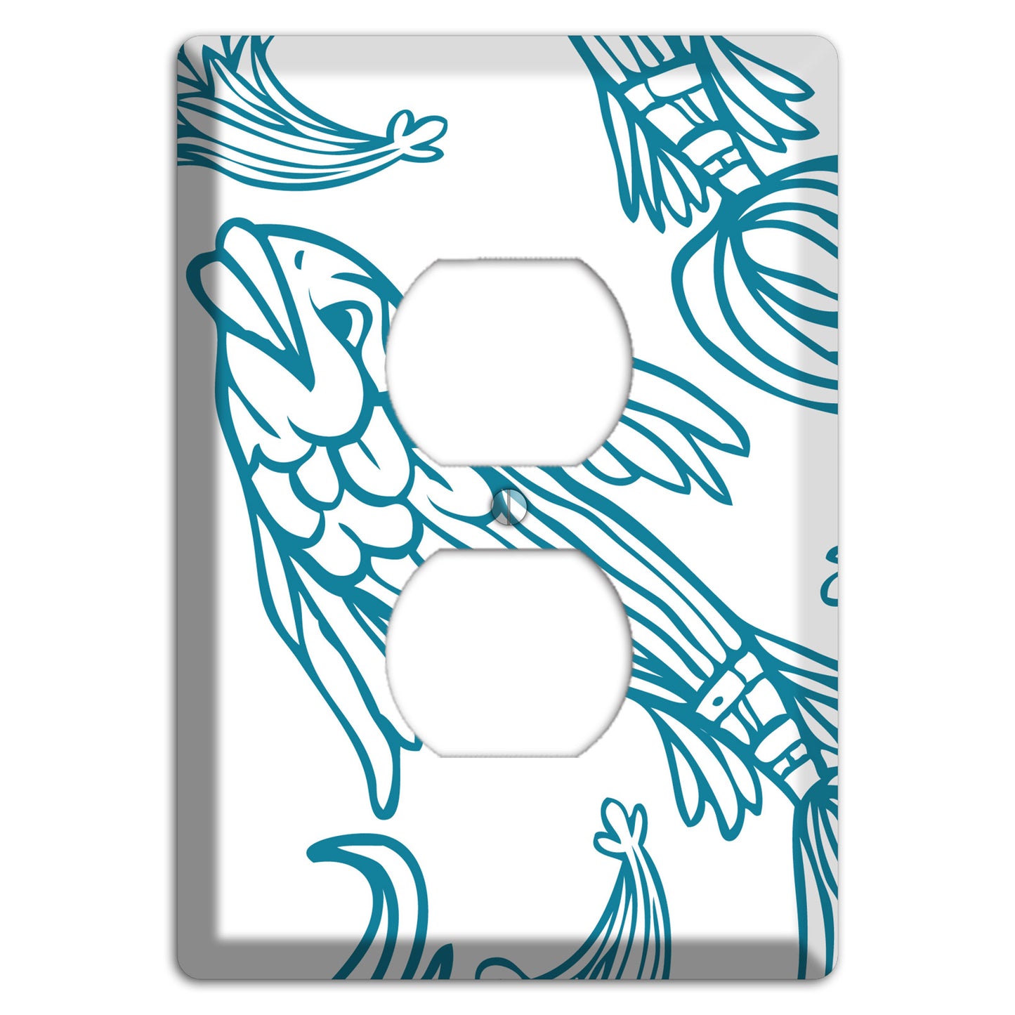 Teal and White Koi Duplex Outlet Wallplate
