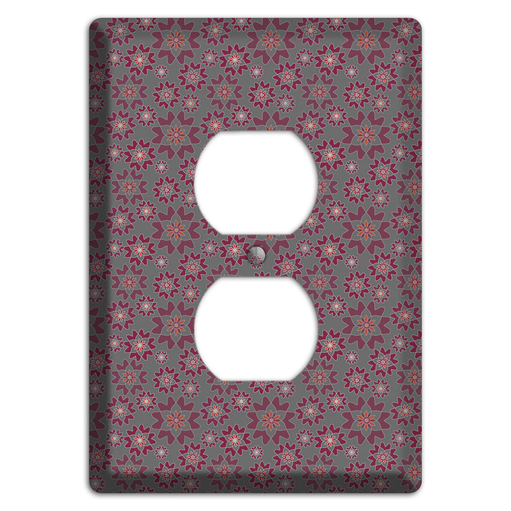 Grey with Tiny Burgundy Retro Suzani Duplex Outlet Wallplate