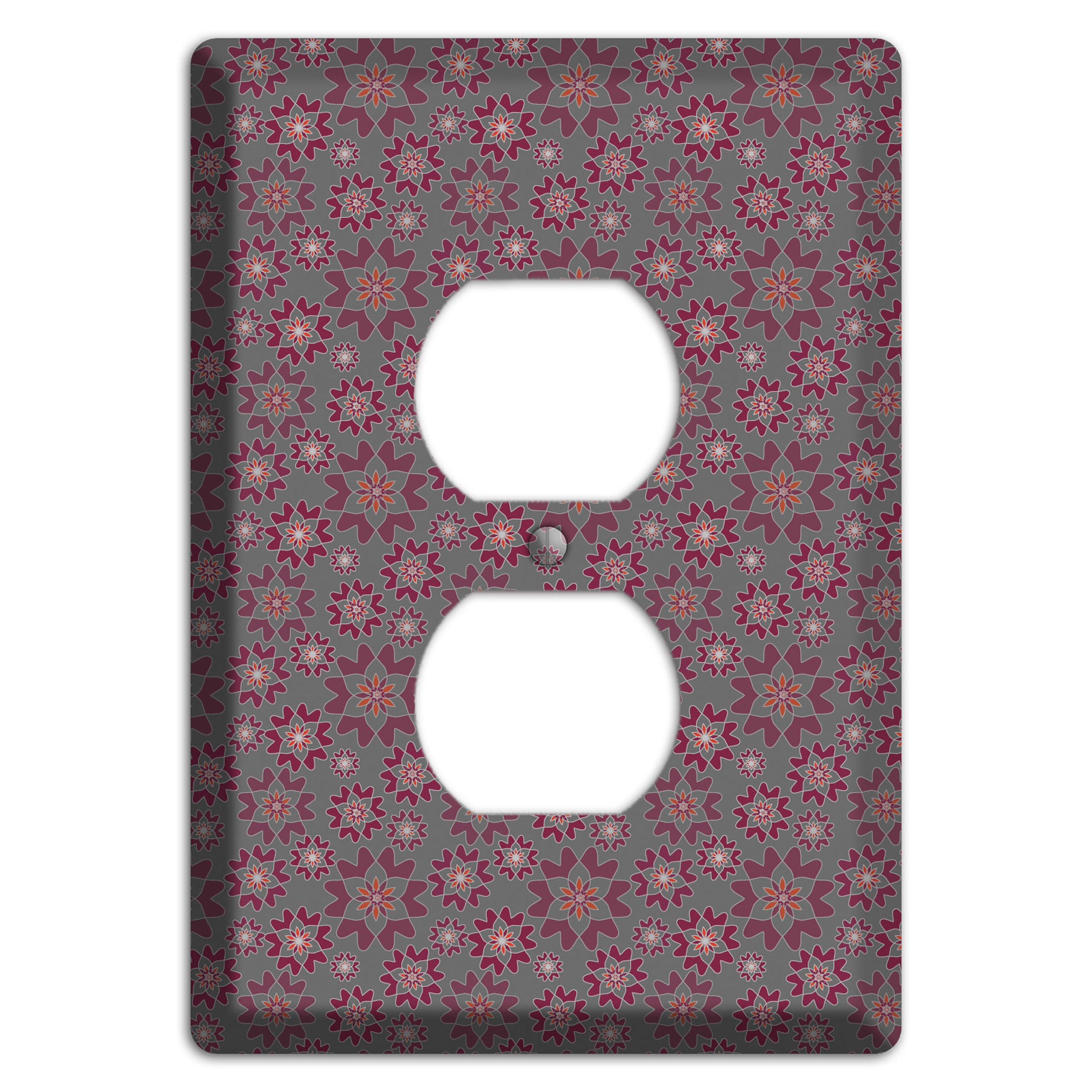 Grey with Tiny Burgundy Retro Suzani Duplex Outlet Wallplate