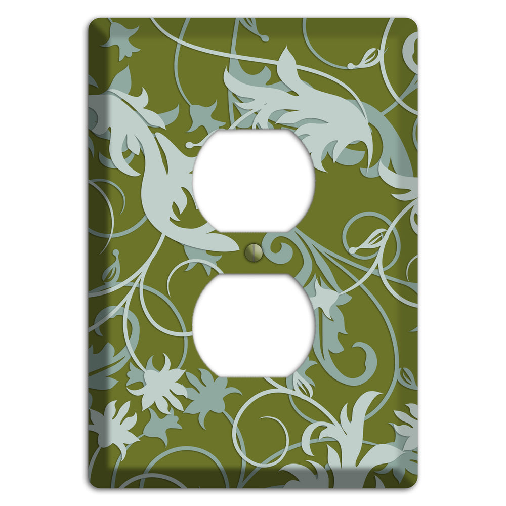 Green and Beige Victorian Sprig Duplex Outlet Wallplate