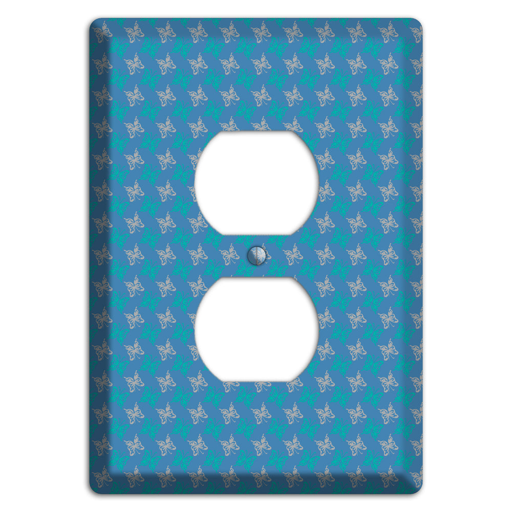 Blue with White and Turquoise Butterflies Duplex Outlet Wallplate