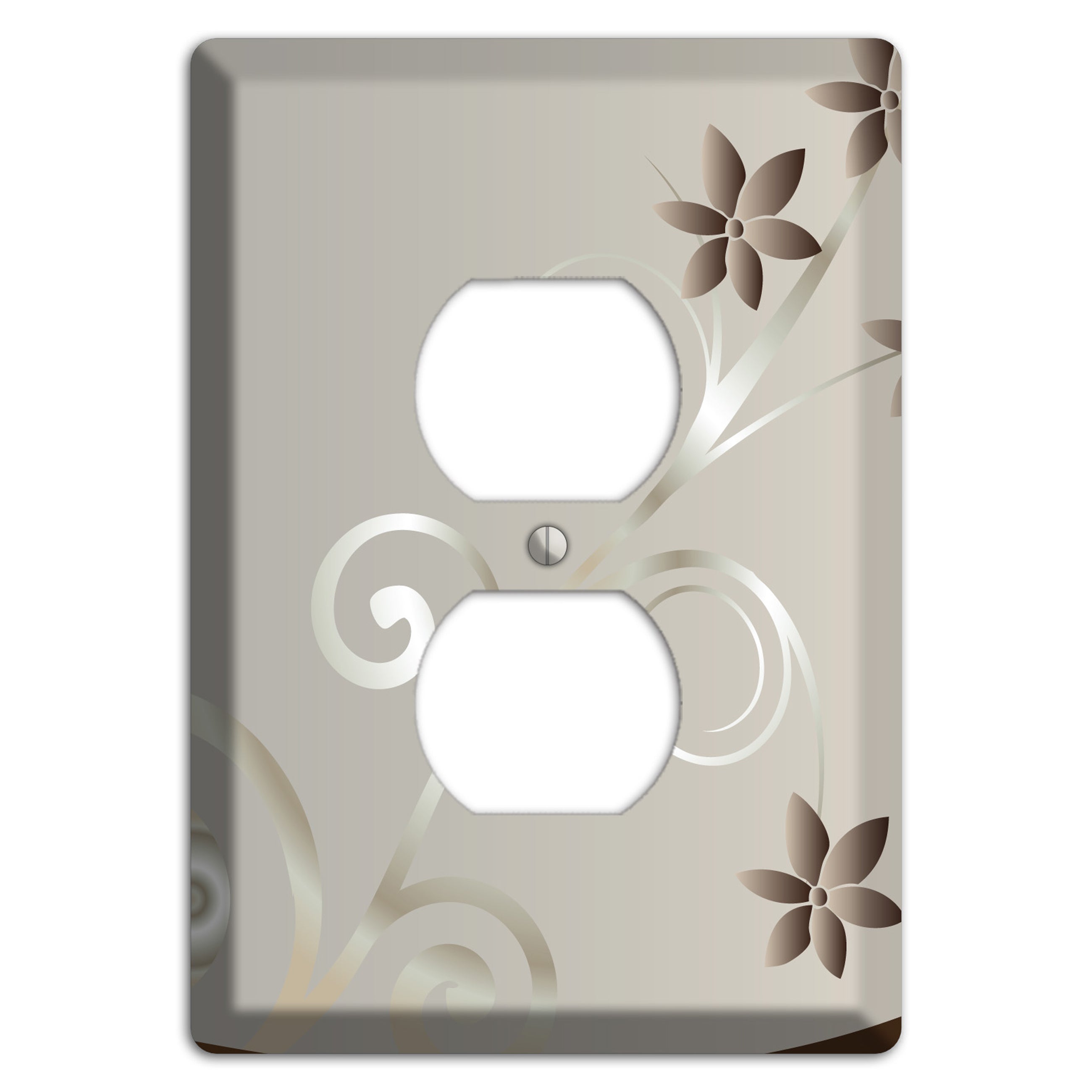 Grey Floral Swirl Sprig Duplex Outlet Wallplate