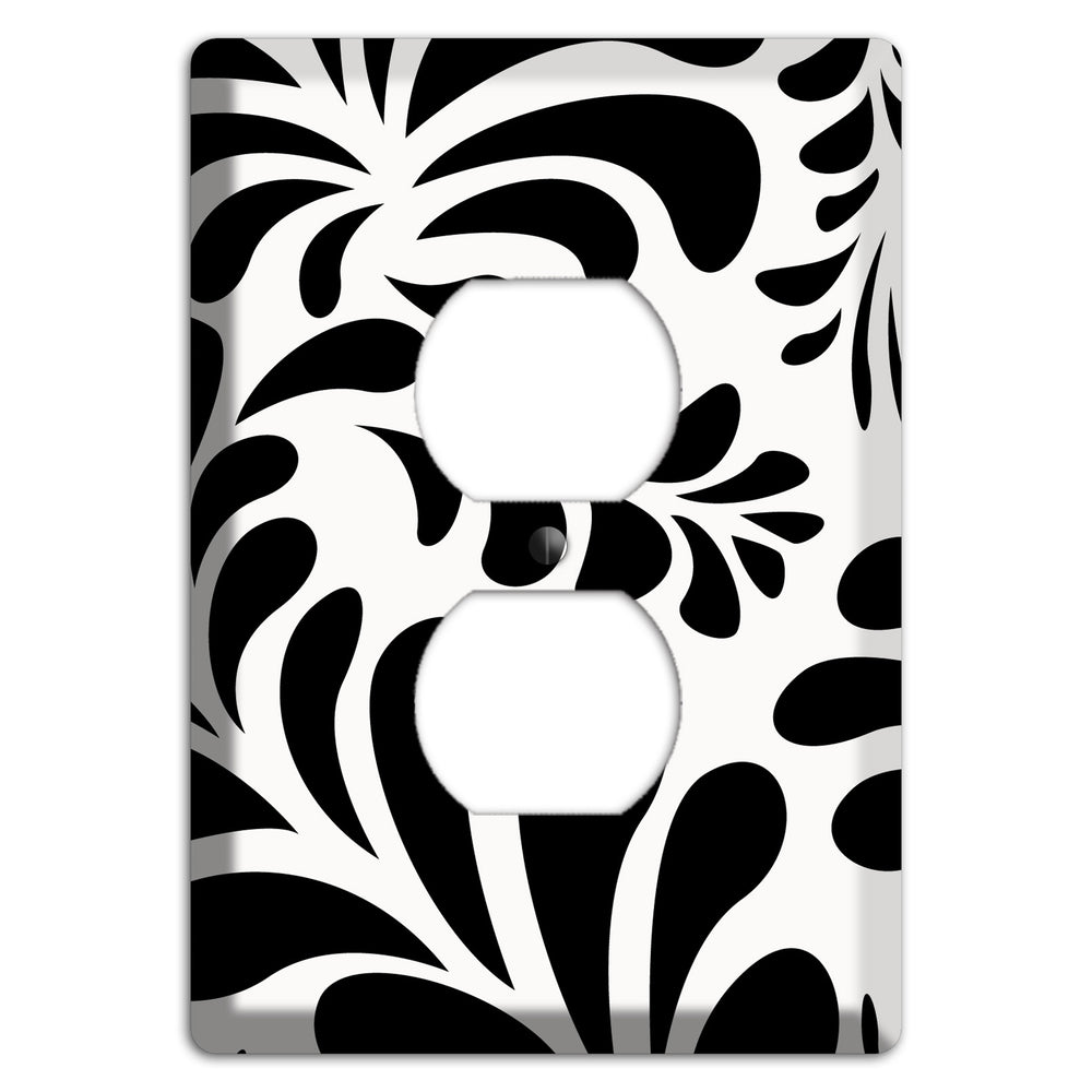 White with Black Herati Duplex Outlet Wallplate