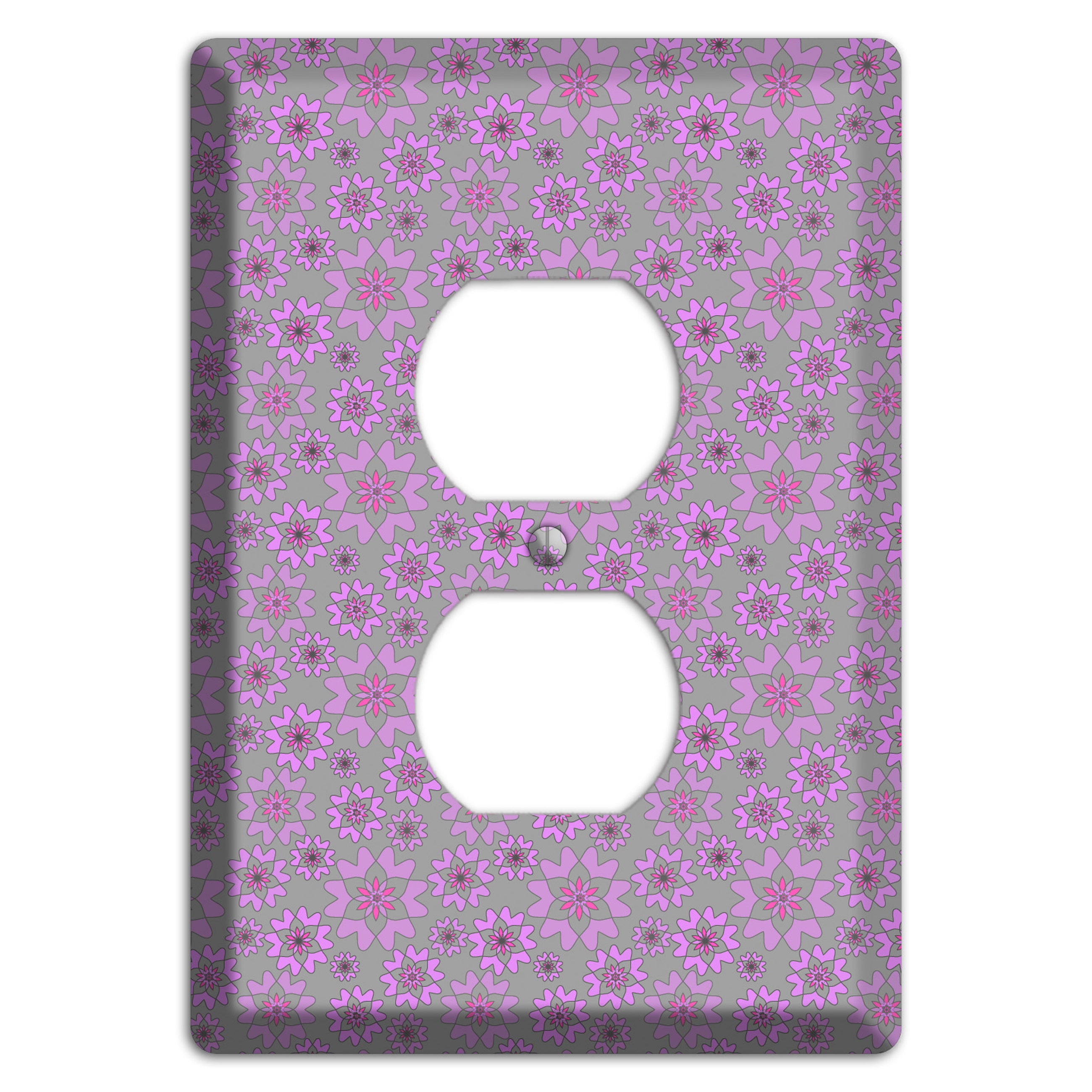 Grey with Tiny Purple Retro Suzani 2 Duplex Outlet Wallplate