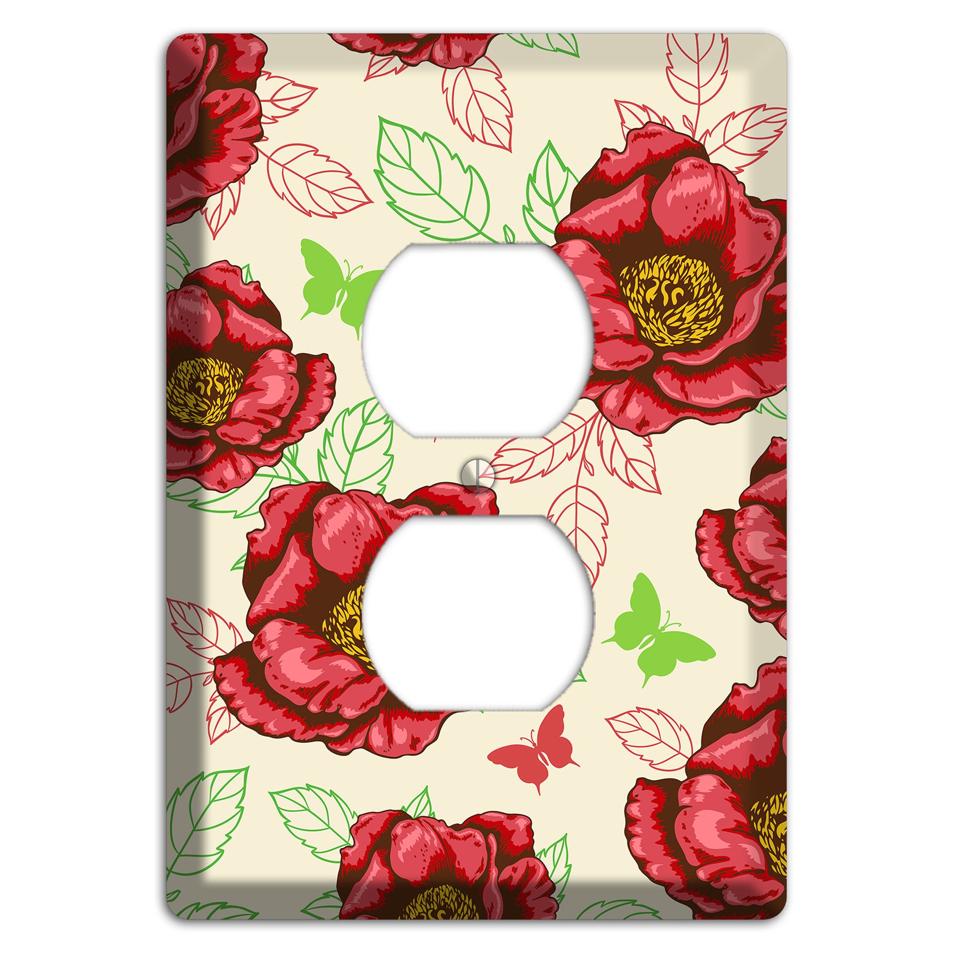 Red Peony Style B Duplex Outlet Wallplate