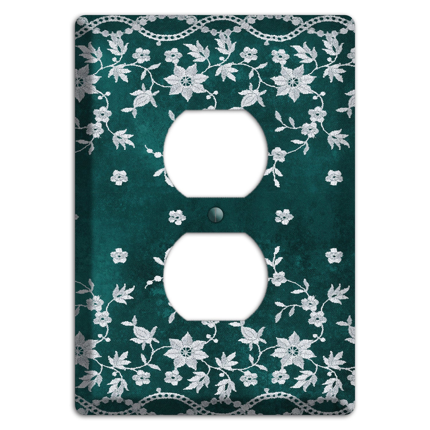 Embroidered Floral Teal Duplex Outlet Wallplate