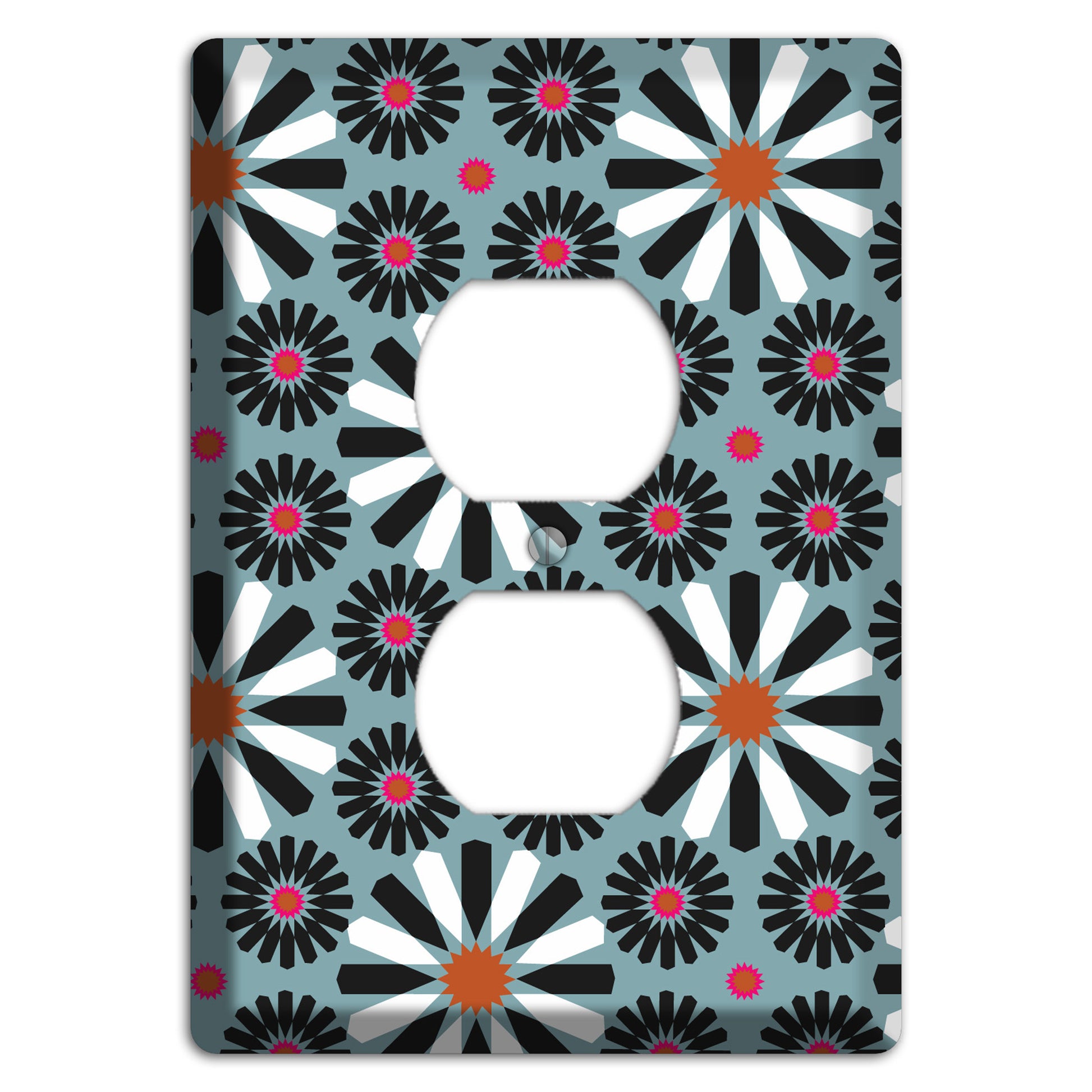 Dusty Blue with Scandinavian Floral Duplex Outlet Wallplate