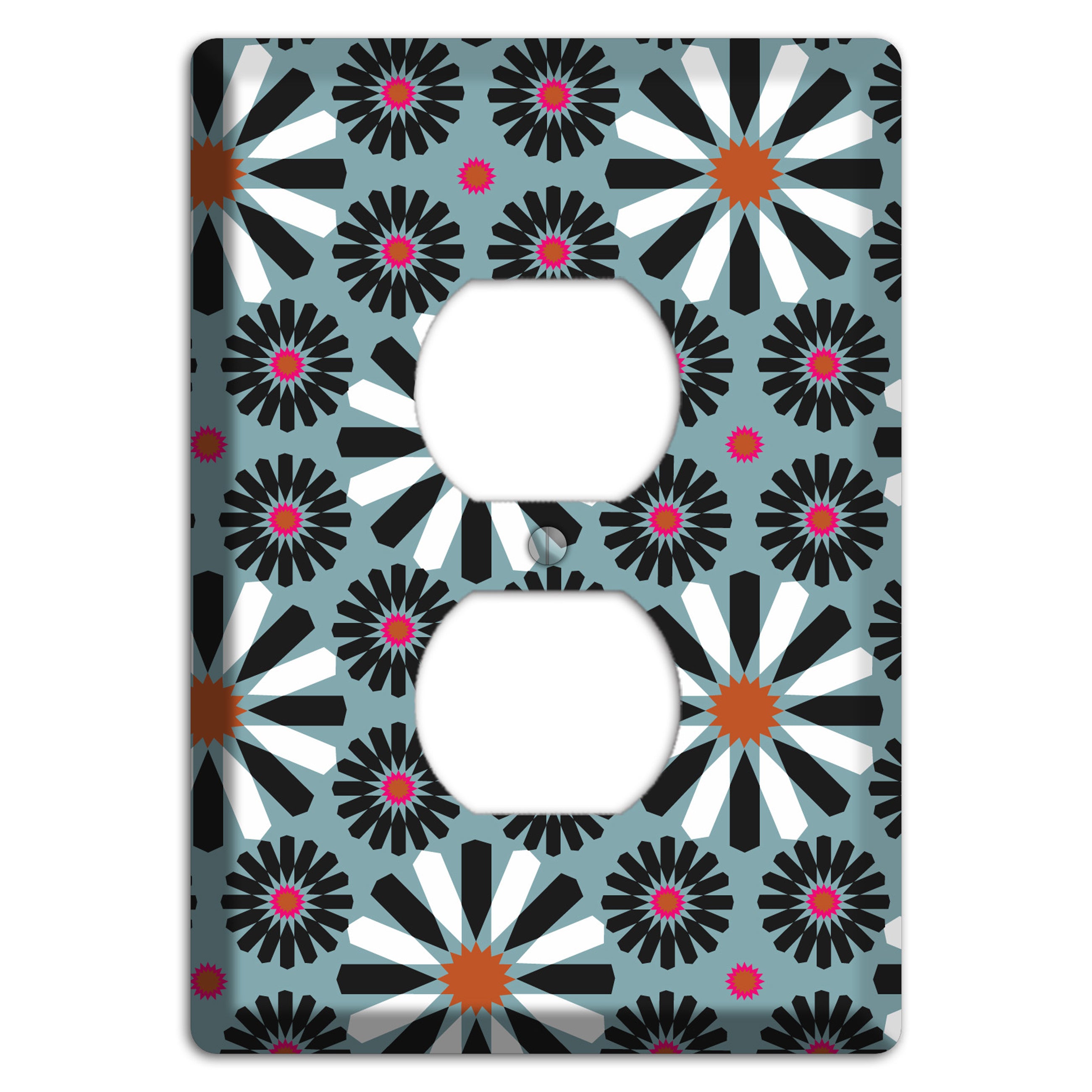 Dusty Blue with Scandinavian Floral Duplex Outlet Wallplate