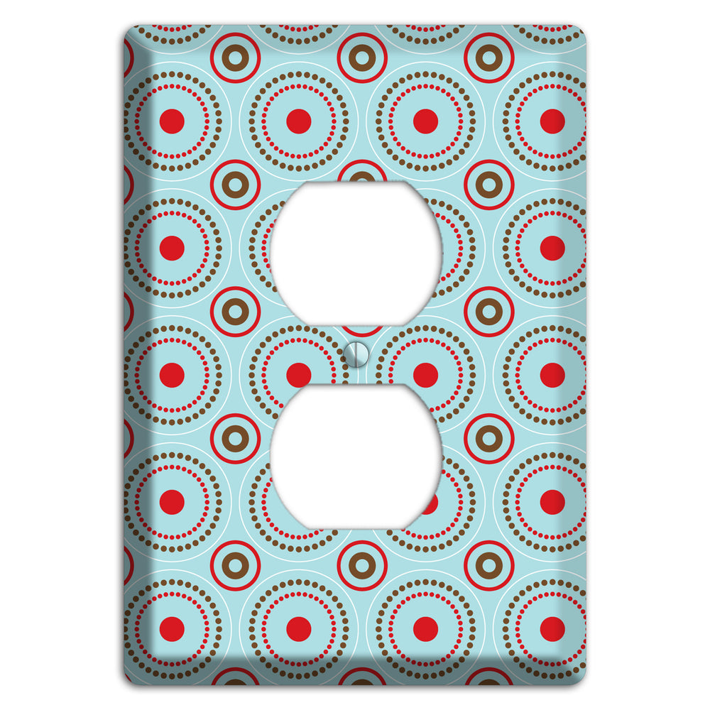 Dusty Blue with Red and Brown Retro Suzani Duplex Outlet Wallplate