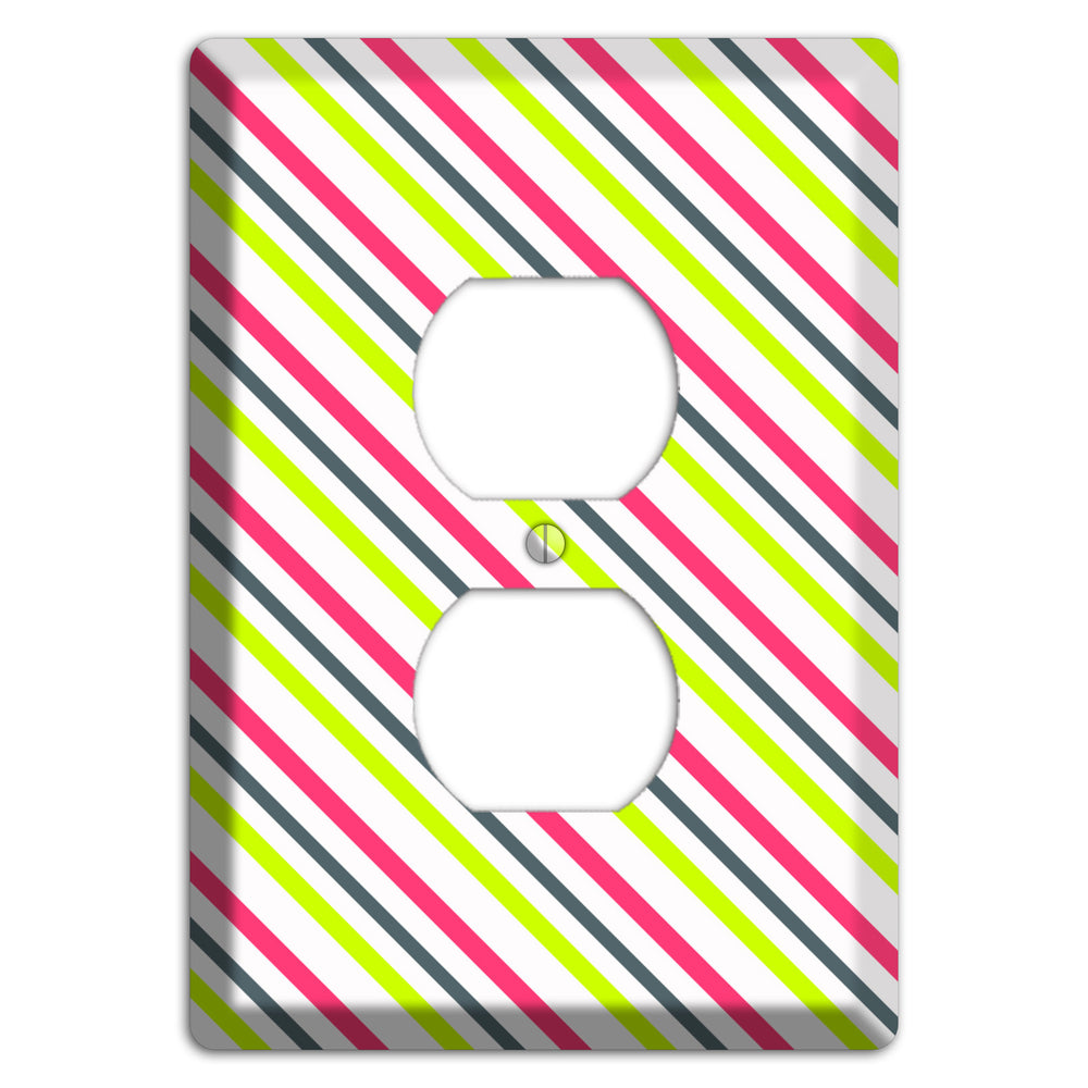 Fuschia and Lime Angled Stripe Duplex Outlet Wallplate