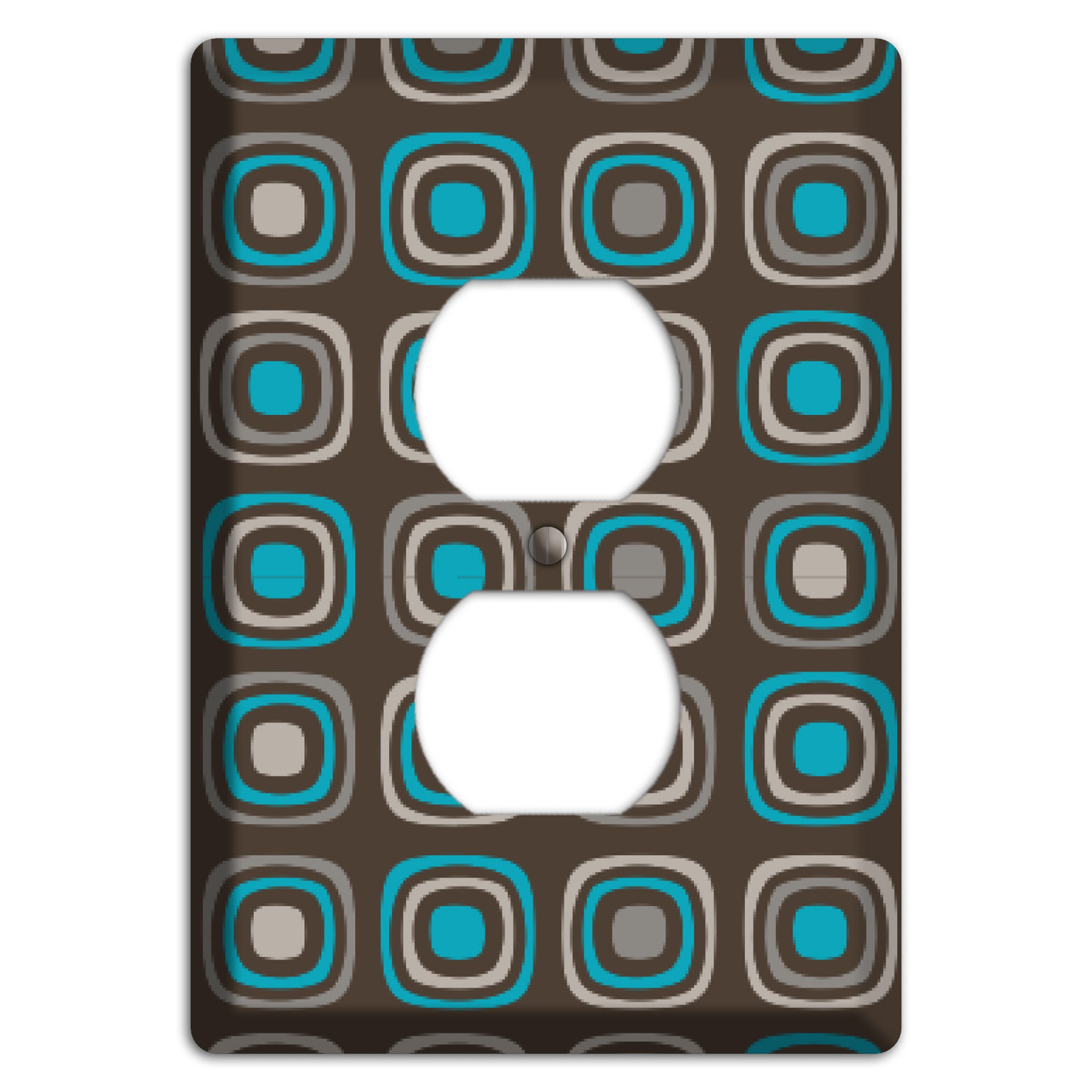Multi Brown and Turquoise Retro Squares Duplex Outlet Wallplate